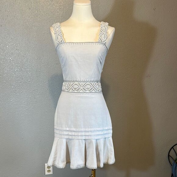 NEW Jonathan Simkhai flora Macrame strap mini dress in breeze color size o - Picture 1 of 12